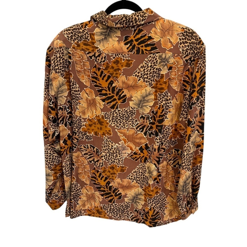 Allison Taylor Women's Animal Print Silk Blouse Black Brown Button Up Vintage M - Picture 2 of 4